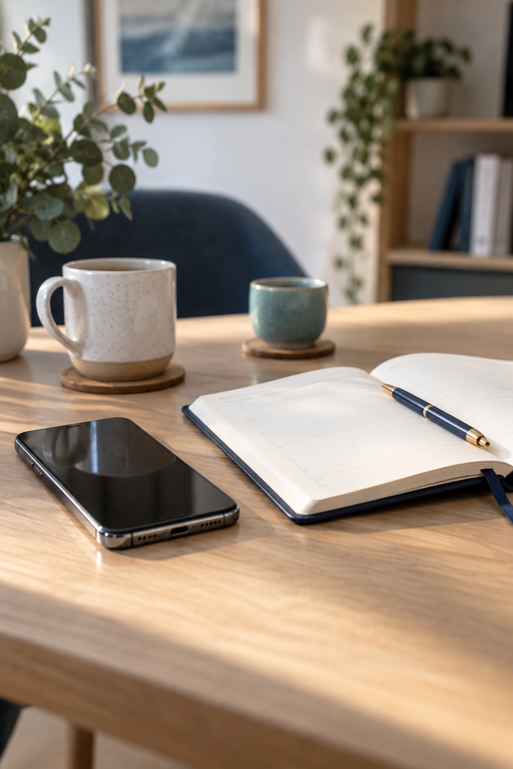 Téléphone et carnet de rendez-vous sur un bureau